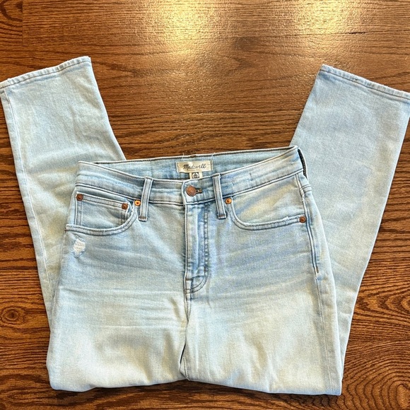 Madewell mid rise classic straight Light Wash Denim Jeans distressed size 25 - Picture 2 of 16